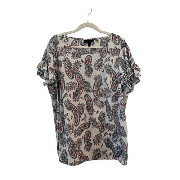 Lane Bryant Womens Ruffled Short Flutter Sleeve Top Plus Size 18 Paisley Graphic - Picture 2 of 6